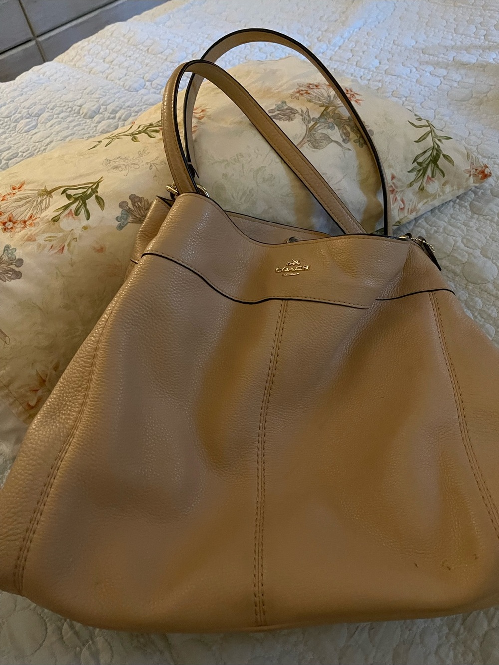 Coach Pebbled Leather Shoulder Bag in Tan/Camel